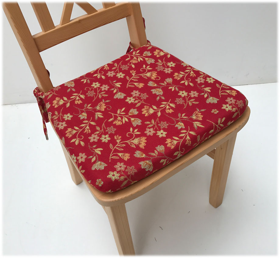 Stuhlkissen genäht, Stuhl 3830 mit je 2 Bändern zum Anbinden, Mülheim rot