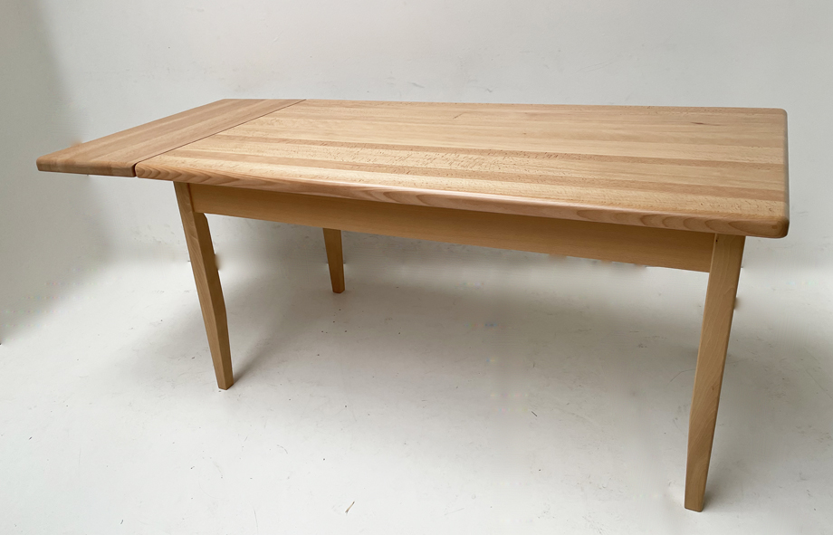 Tisch Bodensee 160 x 90 cm, Massivholzplatte, 4 cm stark,  mit Ansteckplatte 40 cm, Konterprofil