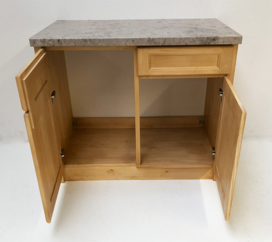 Landhausmöbel Küchen Zeile B100 cm für Kühlschrank und Spüle, Anrichte mit  HPL Platte, Oberschrank