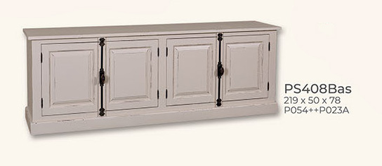 Anrichte, Kommode, Sideboard, 4 Türen, Kiefer massiv, zweifarbig lackiert, mit Stangenschloss