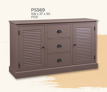 Anrichte Kommode Sideboard, 3 Schubladen, 2 Türen Shutter Kollektion, Kiefer massiv