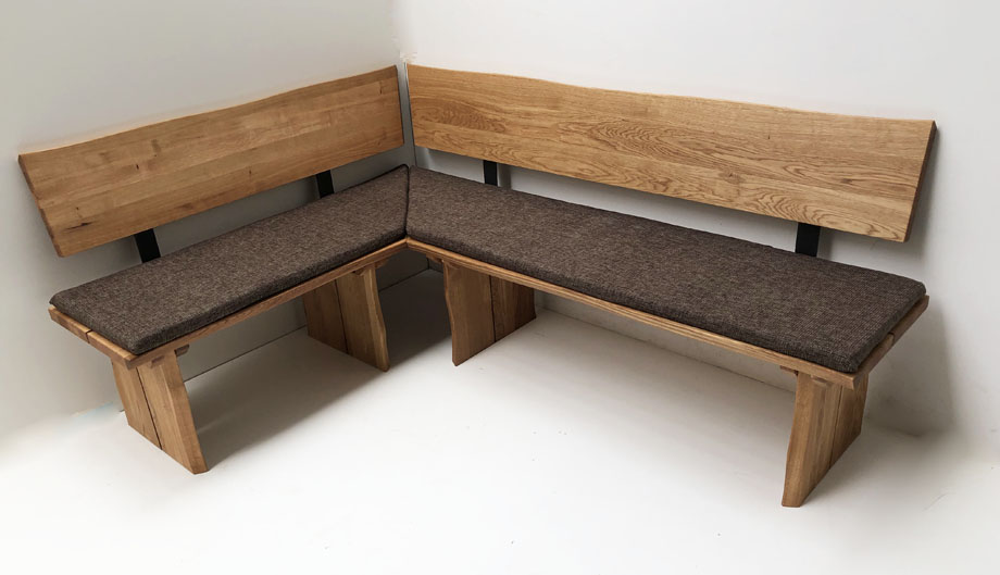 Eckbank Baumbank Oviedo 150/200 cm Wildeiche massiv geölt, Polster genäht, Natura 804 braun
