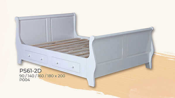 Bett mit Fußteil, 2 Schubladen, Kiefer massiv, 180/200