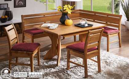 Eckbankgruppe Iseo Wildeiche, Bank 150/190 cm, Kreuzwangentisch 85/125 cm, 2 Stühle
