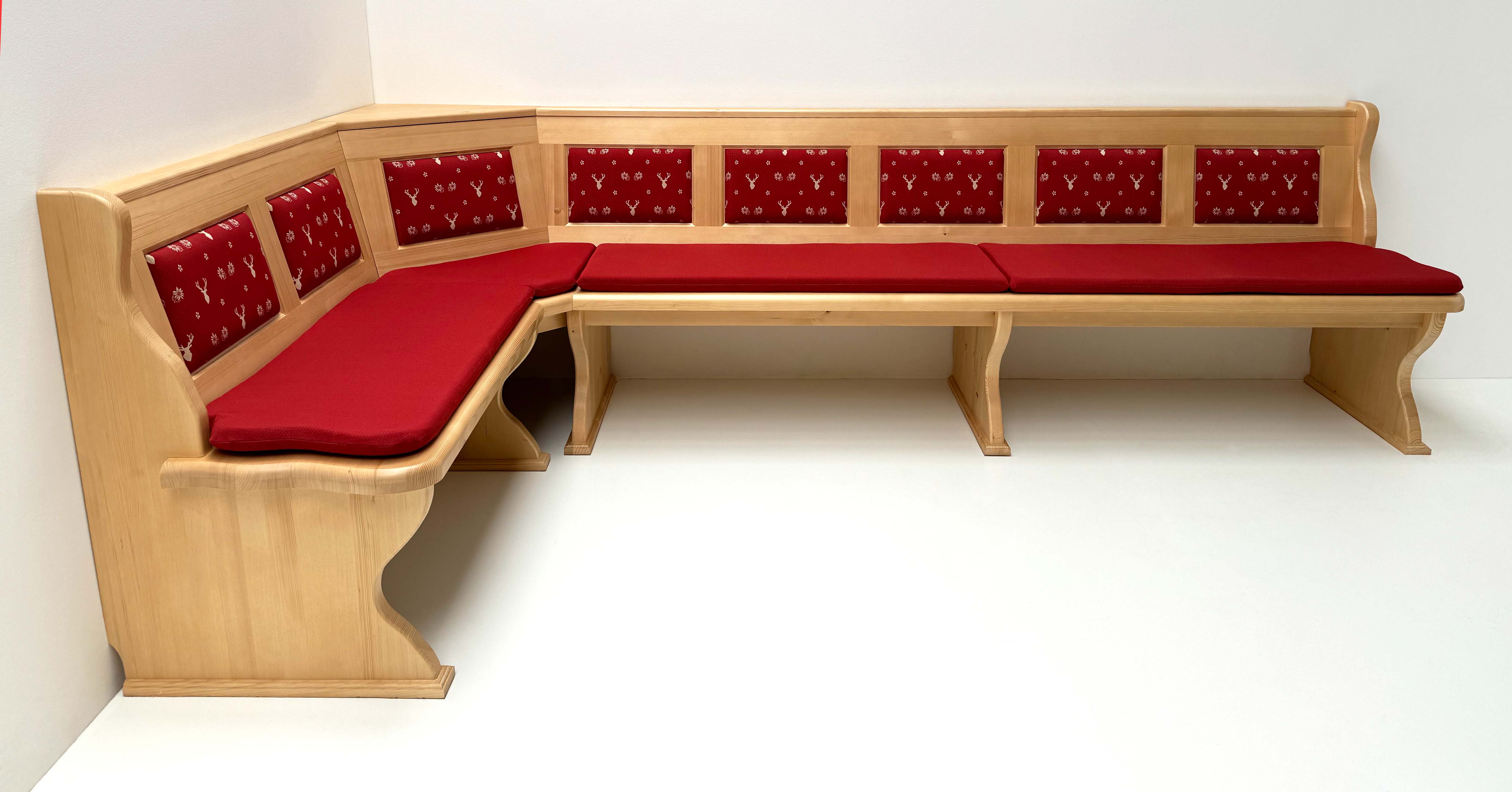 Eckbank Lindau 165/300 cm, ohne Truhe, Ecke aufklappbar, Kasettenpolster, TS-3001, Hirsch rot, 3015