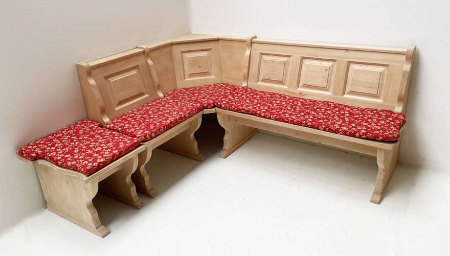 Eckbank Amberg Mini 125/185 cm solo, mit Truhe, Anstellhocker solo, Mülheim rot, System Amberg