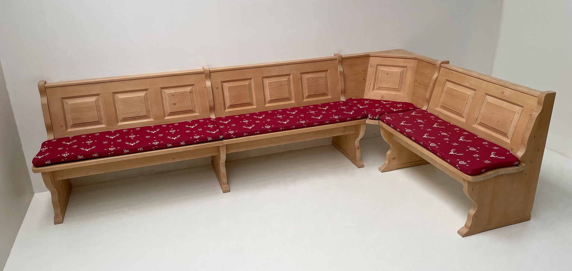 Eckbank System Amberg 300/165 cm, solo, mit Truhen, Polster genäht , AF-74855-11 brombeere