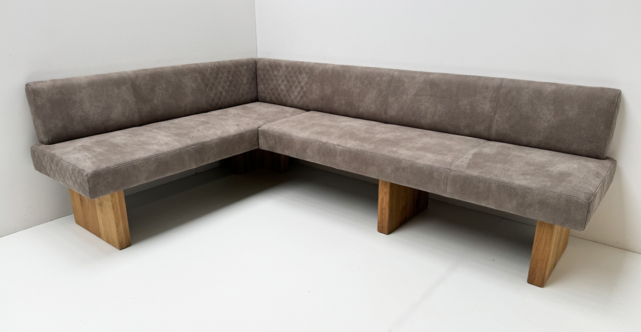 Eckbank GRACE Vollpolster Massivholzeckbank, 175/255 cm, Wildeiche lackiert, Bezug Stratos 9120