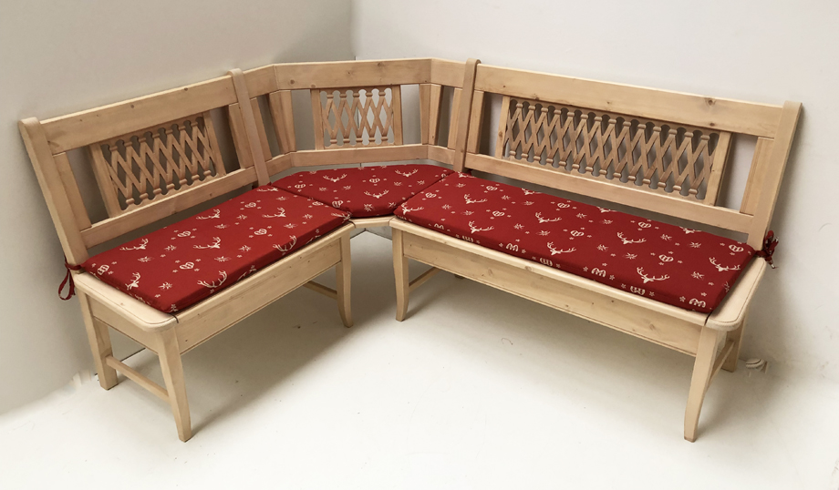 Eckbank Kramsach, 140/175 cm, mit Truhen, Rosner gewachst, Polstersatz genäht, 74855-1, Hirsch rot