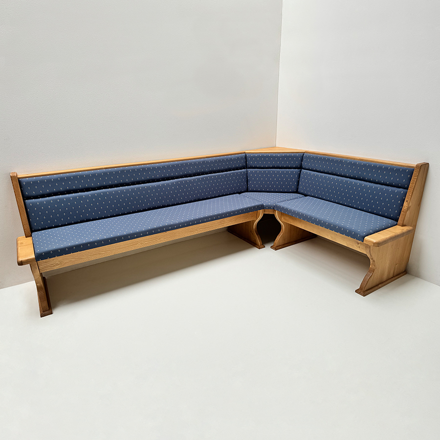 Eckbank Lindau 260/165 cm, 1 Truhe,  Wange schlicht, Sitzabschluss gerade, Vollpolster,  Kundl blau