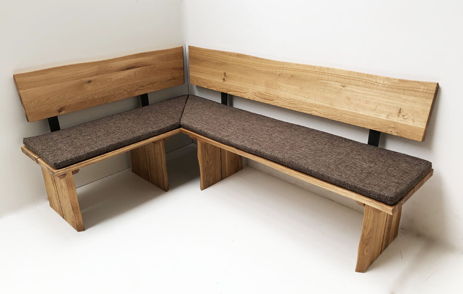 Eckbank Baumbank Oviedo Sondermaß !! 140/200 cm Wildeiche massiv, Polster genäht, Natura 804 braun