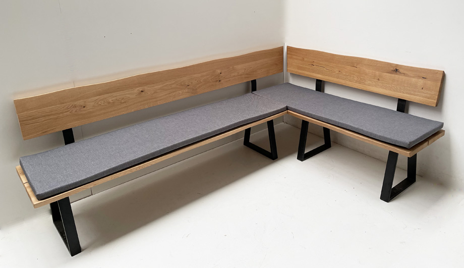 Eckbank Baumbank Oviedo, Sondermaß ! 250/150 cm Wildeiche geölt, Metallgestell, Polster Verano 688
