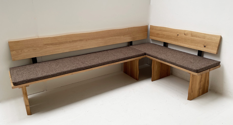 Eckbank Baumbank Oviedo, Sondermaß !! 250/150 cm Wildeiche massiv, Polster genäht, Natura 804 braun