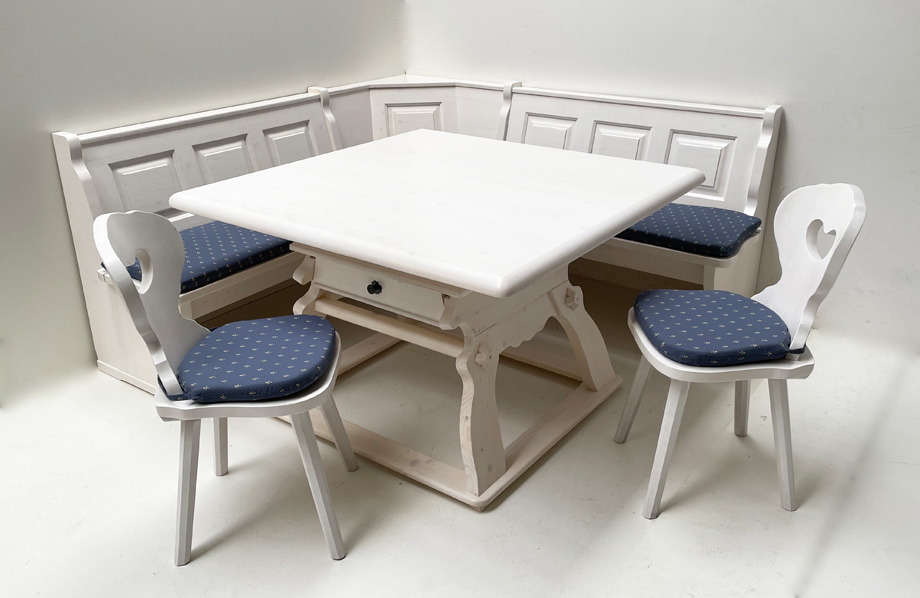 Eckbankgruppe Amberg 185/185 cm, Jogl-Tisch, weiß, Polstersatz genäht, Kundl blau