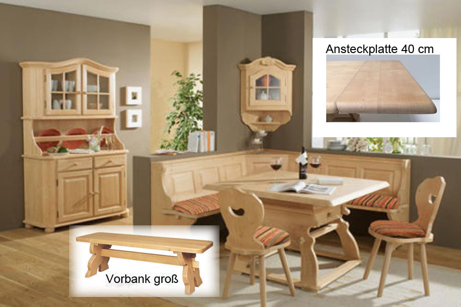 Eckbankgruppe Landau 195/195 m. Jogltisch 120/120 cm , mit Ansteckplatte und Vorbank