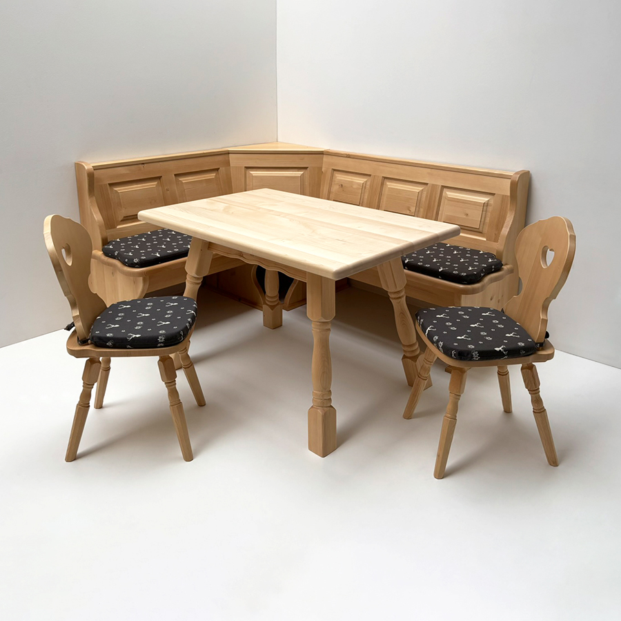 Eckbankgruppe LINDAU 165/195 Fichte, Tisch 4510-Amberg, Stuhl Munich, Polster genäht, TS-3005