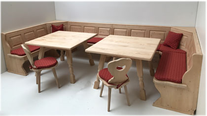 U-Eckbankgruppe Lindau U-Bank 185/380/185 cm n. Maß, Tische, Ahornplatten, Stühle, Polster Kundl rot