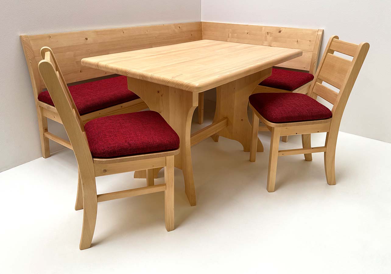 Eckbankgruppe Messina, Fichte, Bank 190/130 cm, Tisch 85/125 cm 2 Stühle, Polstersatz Natura 809