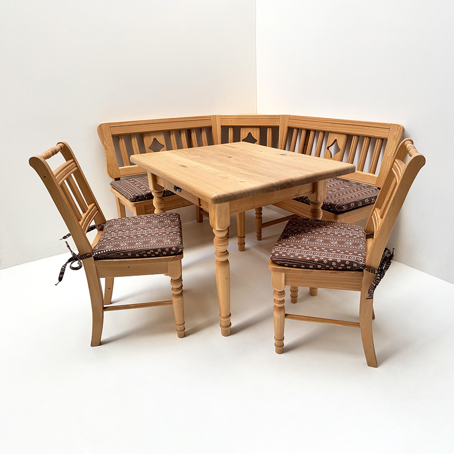 Eckbankgruppe Rangau 140/150cm, Truhen, Tisch 100/80 cm, Wildeiche, 2 Stühle, Antik hell, AF74854-7