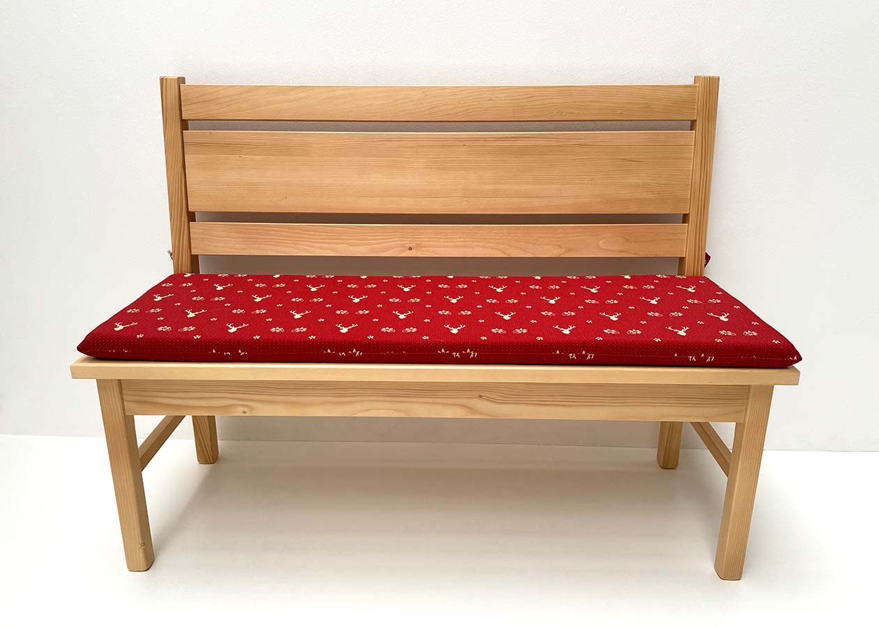Einzelbank Brühl 120 cm, TYP IS, mit Truhe, Rosner lackiert, Polster genäht , TS-3001 Hirsch rot