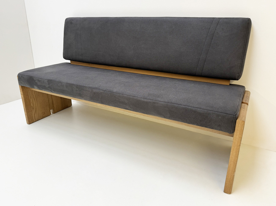 Einzelbank, Bankteil, Sitzbank HORIZON Massivholzbank Eiche, 185 cm, Echtleder Dunkelbraun 420