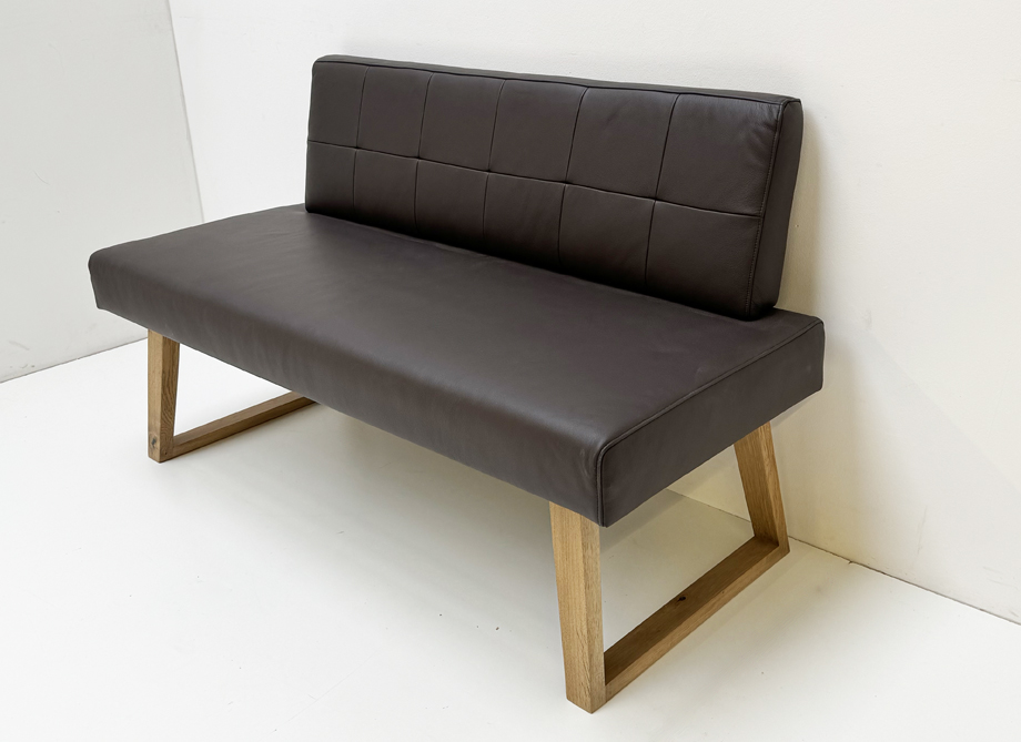 Einzelbank, Bankteil, Sitzbank IVY Massivholzbank Eiche, 140 cm, Echtleder Dunkelbraun 420