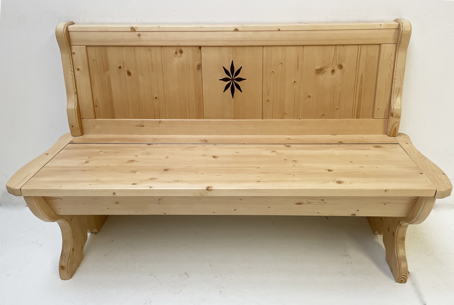 Eckbank Tirol, Einzelbank 140 cm, mit Truhen, Intarsien, Fichte Rosner lackiert