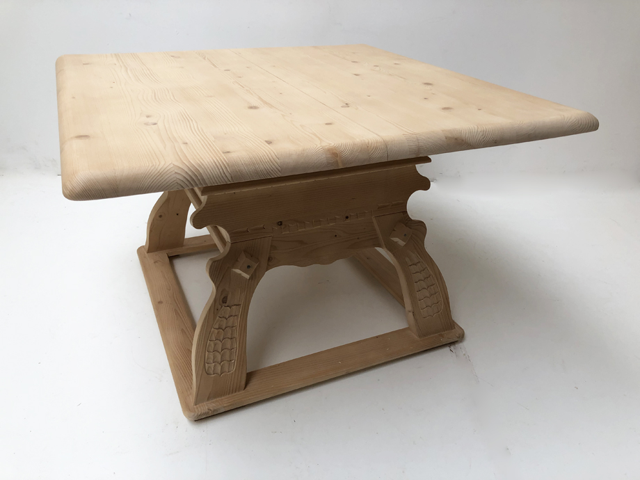 Jogl-Tisch Landau ausziehbar, Fichteplatte 120/120 (160), m. Schubl., Einlegeplatte 40 cm, Hartwachs