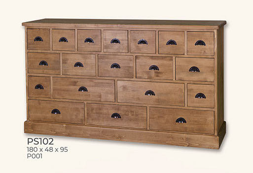 Anrichte Kommode Sideboard, 19 Schubladen, Kiefer massiv