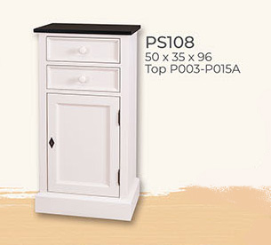 Nachtkästchen Kommode Konsole, 2 Schubladen, 1 Tür, Kiefer massiv, zweifarbig lackiert