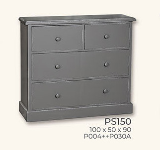 Anrichte Kommode Sideboard, 4 Schubladen, Kiefer massiv antik lackiert