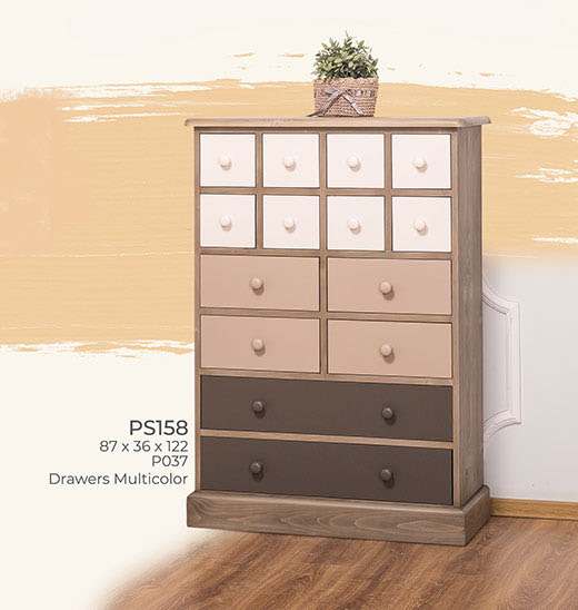 Anrichte Kommode Sideboard, 14 Schubladen, Kiefer massiv mehrfarbig