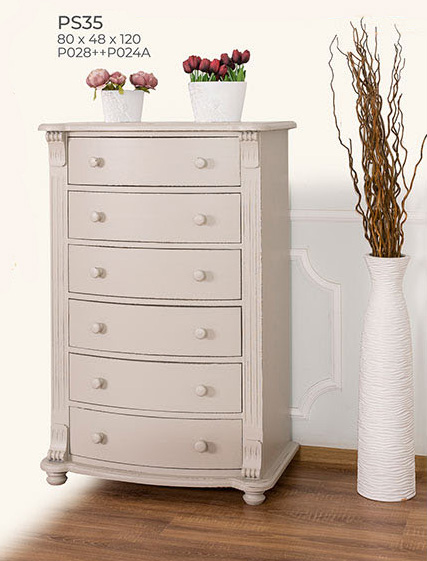 Anrichte Kommode Sideboard, 6 Schubladen, Kiefer massiv, zweifarbig antik lackiert