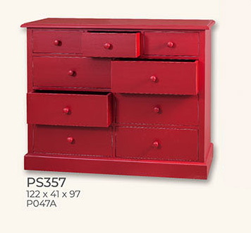 Anrichte Kommode Sideboard, 9 Schubladen, Kiefer massiv, antik lackiert