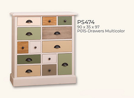 Anrichte Kommode Sideboard, 13 Schubladen, Kiefer massiv multicolor