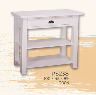 Beistelltisch Konsole Regal, 1 Schublade, Kiefer massiv, 100/45