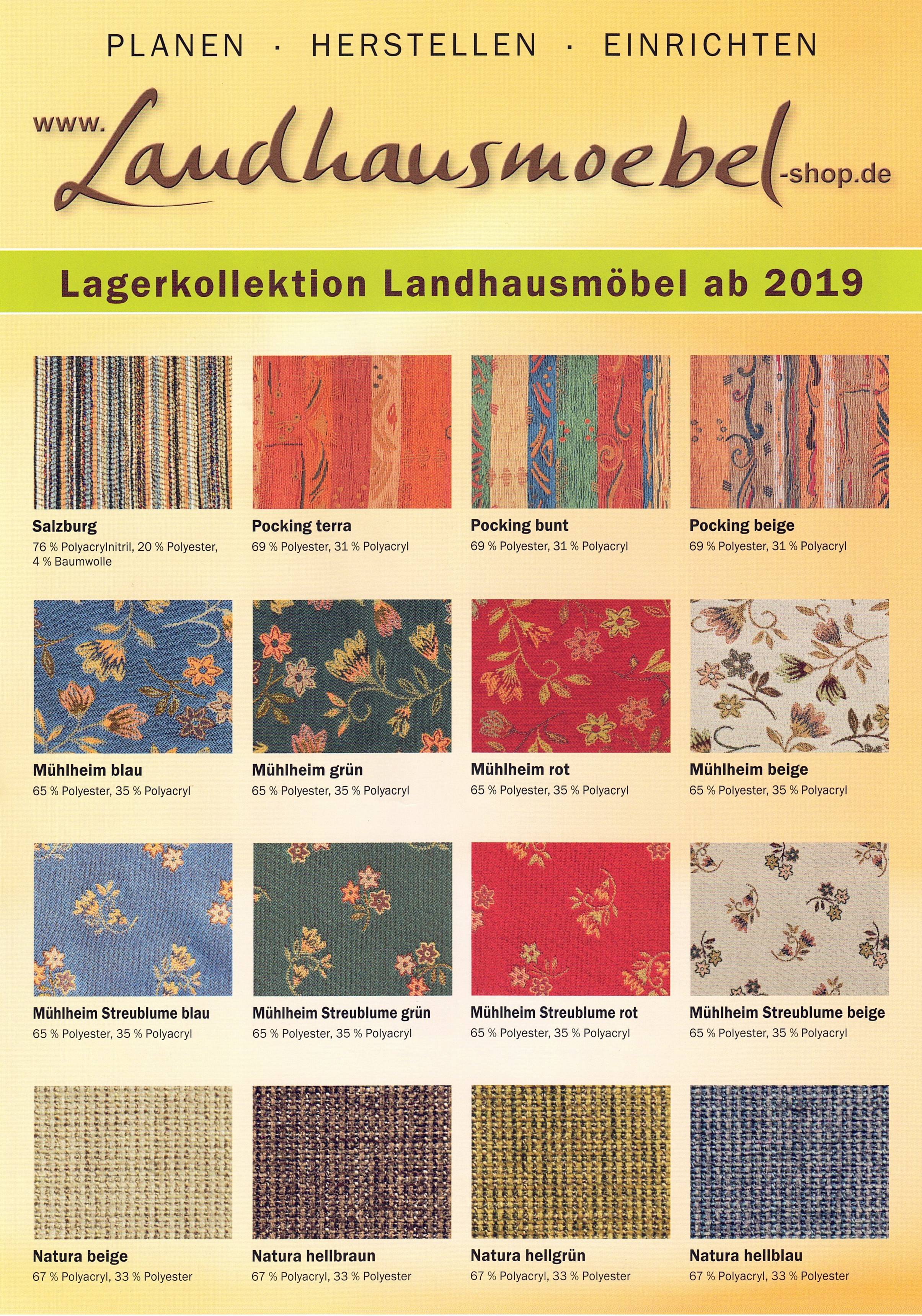 Landhausmöbel Lagerkollektion, Musterbuch mit 38 Lagerstoffen preisgleich, MB38