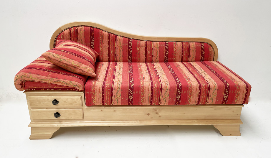 Sofa Liege Garmisch,  Sonderlänge 170 cm, Kopfteil links, Rosner Hartwachs, Pocking bordeaux