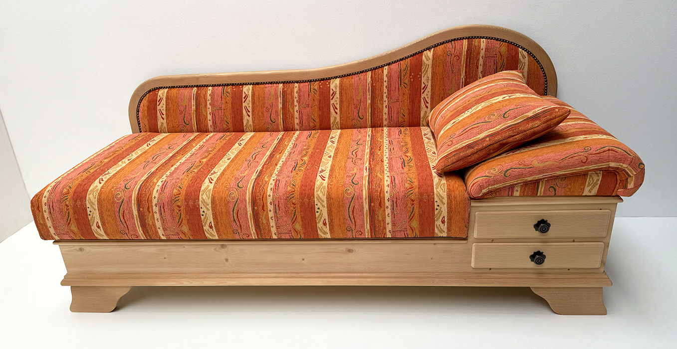 Sofa Liege Garmisch, Sonderlänge 180 cm, Kopfteil rechts, Rosner gewachst, Pocking terra