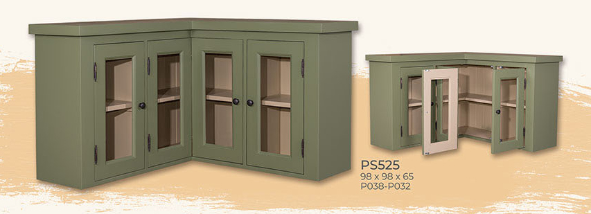 Eck-Oberschrank, 3 Glas-Türen Kiefer massiv