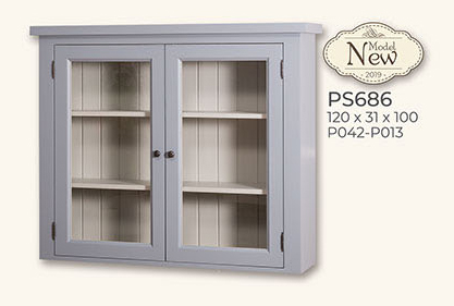 Oberschrank, 2 Glas-Türen, Kiefer massiv