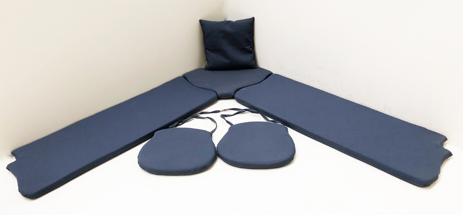 Kissensatz genäht Eckbankgruppe Landau, Wels blau, 38 Lagerstoffe preisgleich