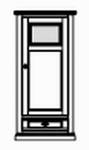 Highboard 1-teilig , 1 Tür mit Holz-Glasfüllung ,