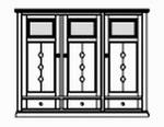 Highboard 3-teilig , 3 Türen mit Holz-Glasfüllung 