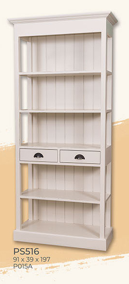 Regal mit Rückwand, 5 Fächer, 2 Schubladen, Kiefer massiv