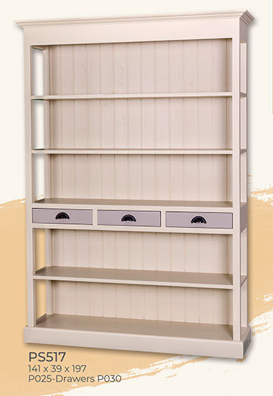 Regal mit Rückwand, 5 Fächer, 3 Schubladen, Kiefer massiv