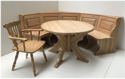 Rundbank Gruppe Lindau Typ B, Eiche Rundtisch Durchmesser 1100mm, Bank 1550 x 2050 mm, Armlehnstuhl