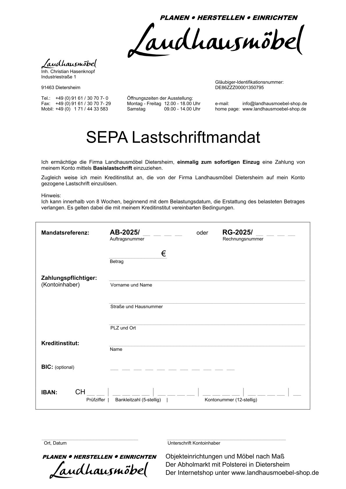 SEPA Lastschriftmandat Schweiz