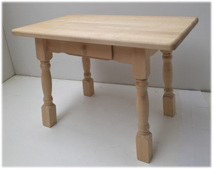 Landhausmöbel Vierfußtisch München 80/120 Ahornplatte mit Schublade, ohne Fußrahmen