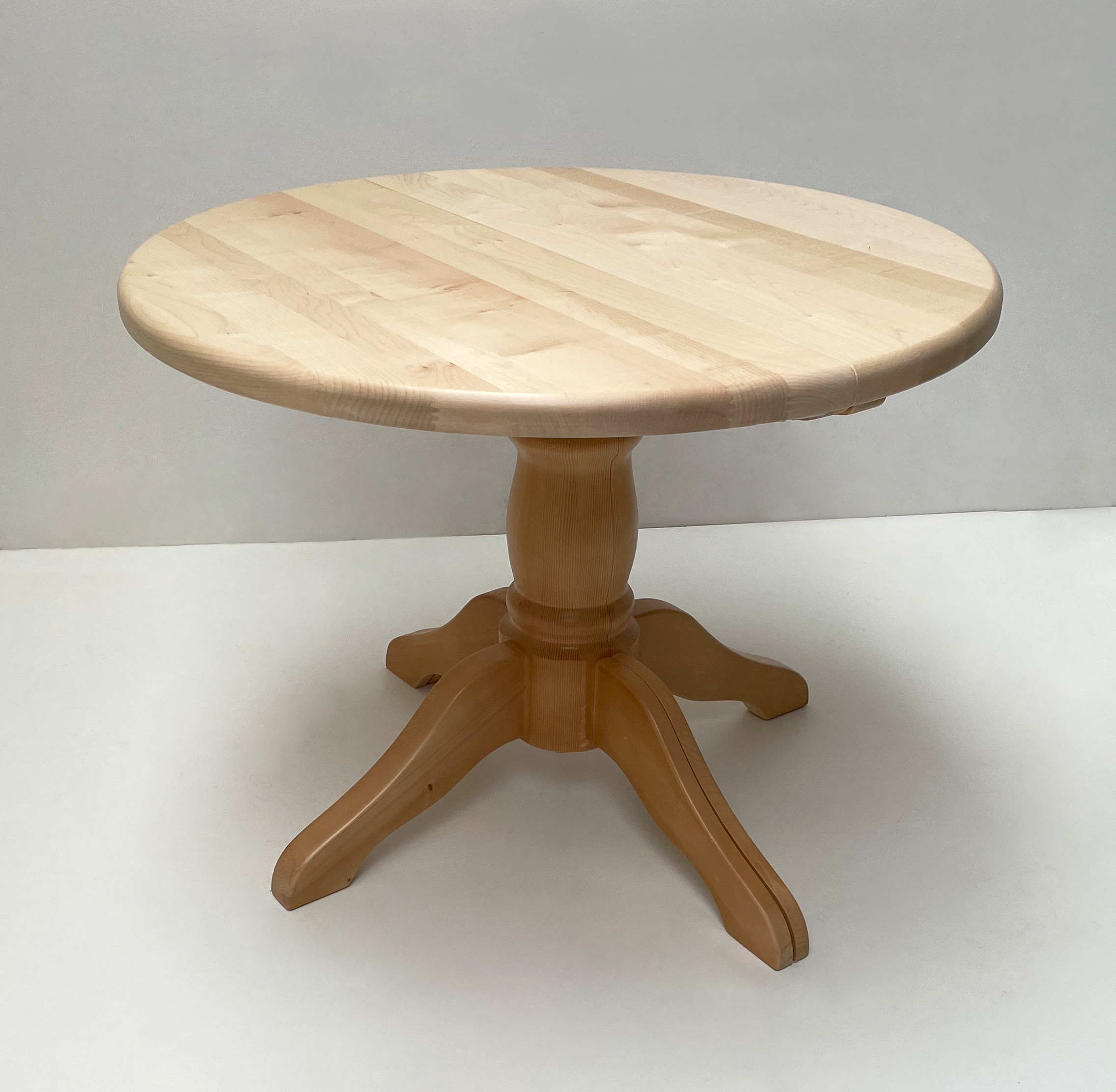 Rundtisch teilbar, Mittelsäulen-Tisch ausziehbar, D=100 cm, Ahornplatte